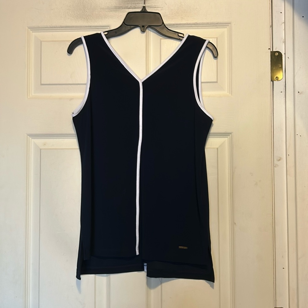Anne Klein Blue and White Sleeveless Blouse Size Small